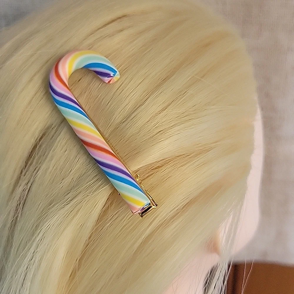 Rainbow Candy Cane Hair Clips, Set Of Two